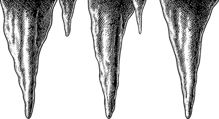 Poster - Detailed engraved depiction of midnight frost icicles for winter design themes