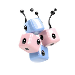 Poster - Abstract 3D rendering of pastel pink and light blue cubes with black sphere accents, floating against a transparent background. Playful and lighthearted design on transparent background