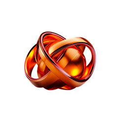 Poster - Abstract 3D rendering of interlocking metallic spheres with a polished, glowing orange and copper finish against a transparent background on transparent background