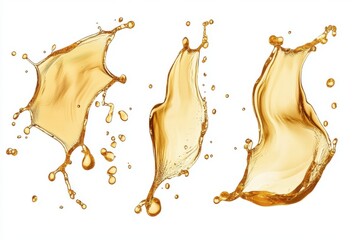 Poster - Isolated splashes of golden liquid on a white background in a studio setting showing fluid motion