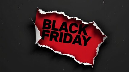 Poster - Black friday sale animation revealing a red background through torn black paper, creating a dramatic and eye catching effect for promotional campaigns
