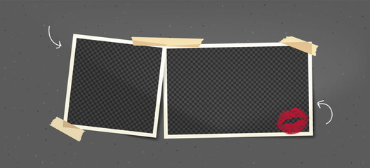 Aufkleber - Montage Collage with Two Photo Frame at the concrete bg. Vector Template Images.