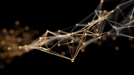 Poster - Abstract network connection structure with golden lines and spheres on black