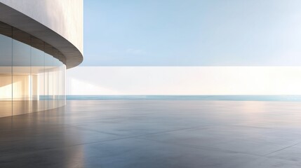 Aufkleber - Abstract Modern Architectural Background with Empty Concrete Floor, Building Exterior or Museum Facade Against Clear Blue Sky for Minimalist Product Presentation Mockup, Daylight Summer Scene, Commerc