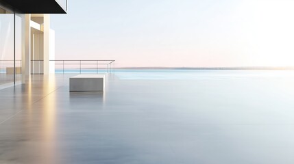 Aufkleber - Abstract Modern Architectural Background with Empty Concrete Floor, Building Exterior or Museum Facade Against Clear Blue Sky for Minimalist Product Presentation Mockup, Daylight Summer Scene, Commerc