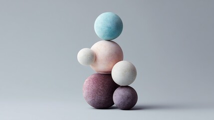 Poster - A harmonious balance of spherical shapes in pastel tones against a serene backdrop
