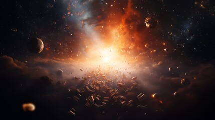 Wall Mural - explosive cosmic event occurs in deep space, illuminating the galaxy with vibrant colors and celesti