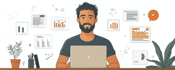 Poster - Professional man analyzing online business statistics with a modern laptop
