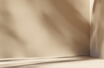 Poster - Soft sunlight casts gentle shadows on a minimal beige wall and floor, creating a calm and serene corner.