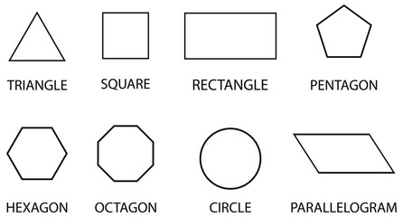 Poster - Geometric shapes icon vector set, Geometric character shapes, simple Geometric shapes. Triangle, Square, Rectangle, Circle, Rectangle, Pentagon, Octagon, Hexagon, Parallelogram, vector illustration. 