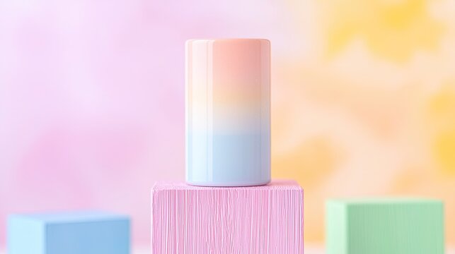 Pastel Gradient Cylinder on Pink and Green Blocks