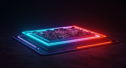 Poster - A neon colored square with a cityscape on it
