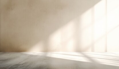 Poster - A bright, empty room with sunlight streaming through a window, casting soft shadows on the plain wall and floor.