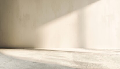 Poster - Minimalist empty room with natural sunlight casting soft shadows on a textured wall and floor.