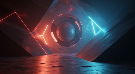 Poster - A futuristic space with a glowing orb in the center