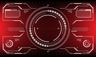 Poster - HUD sci-fi interface screen view white circular geometric design virtual futuristic technology creative display on red vector