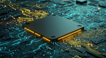 Poster - A computer chip is shown in a colorful, abstract style
