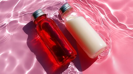 Poster - colorful bottles submerged in water create a vibrant visual contrast in a tranquil setting