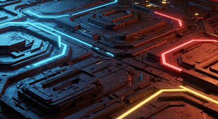 Poster - A computer generated image of a futuristic cityscape with neon lights