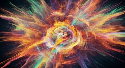 Poster - A colorful explosion with a yellow flower in the center