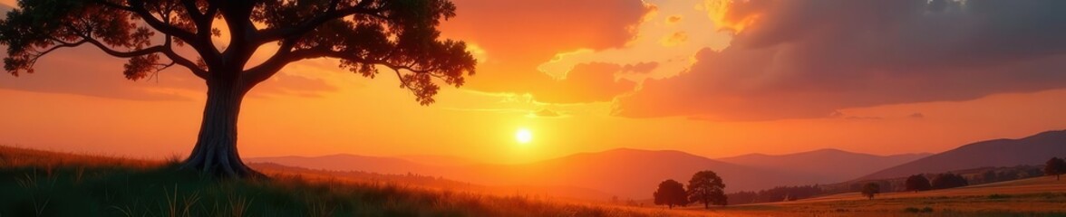 Wall Mural - single tree trunk against a warm sunset backdrop, nature, wooden, nature