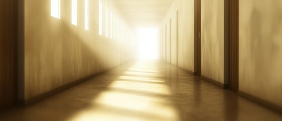 Aufkleber - Surreal Illuminated Perspective of Empty Hallway Interior Architectural Abstract Interior Light View