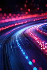 Poster - Striking blue and red luminous fiber optic cables swirling into convergence a futuristic technology vista