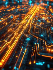 Poster - Abstract circuit board background depicting modern technology data flow and connection network concept