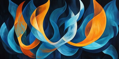Poster - Vibrant blue and orange flames dance against a dark background, creating an abstract, wallpaper-like composition.