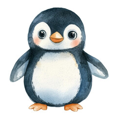 Poster - Adorable watercolor penguin illustration with transparent backdrop for design flexibility