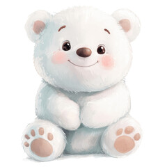 Aufkleber - Adorable watercolor polar bear cub illustration with endearing expression, cutout style, isolated object