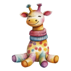 Poster - Whimsical giraffe artwork sitting peacefully with rainbow hues and playful polka dots on transparent