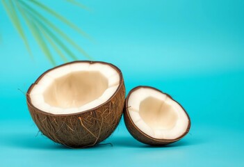 fresh half coconut on vibrant blue background, blue, nature