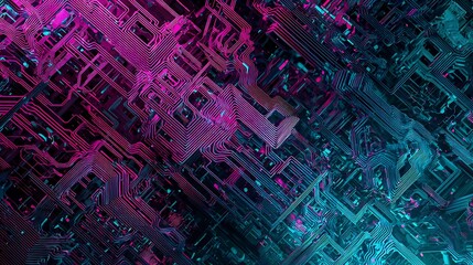 Poster - Abstract Cyberpunk Circuit Board Design with Vibrant Pink and Teal Aesthetics