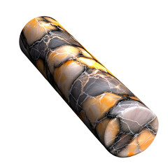 Poster - Beautiful polished marble cylindrical object with intricate veining in black gold white and gray colors on a plain white background for decorative or design use