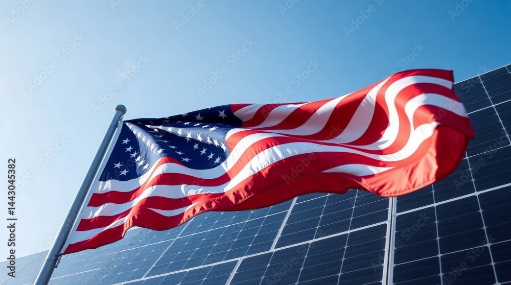 Solar Panel with American Flag Representing Clean Energy and U.S. Sustainability