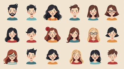 illustrations mega set hand drawn doodle characters faces user profile icons social media website ap