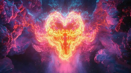 Poster - Heart shaped fire with smoke creating a passionate symbol of love and intensity in the background