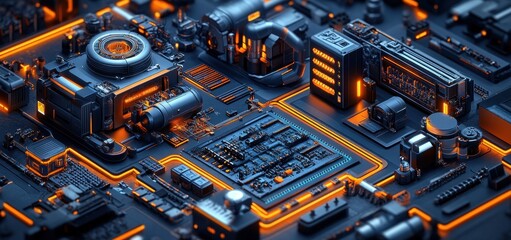 Poster - Futuristic Circuitry: A Cyberpunk-Inspired Digital Landscape