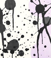 Fototapete - Abstract Art Background. Black Ink Splatters And Pastel Colors Create A Dynamic Texture. Modern Design With Movement And Depth. Artistic Expression For Creative Projects.