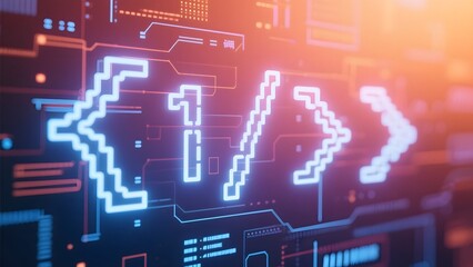 Glowing digital symbols in abstract form, representing the essence of modern coding and technology.