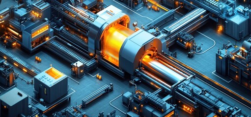 Poster - Futuristic Industrial Complex: A 3D Render of a High-Tech Manufacturing Facility