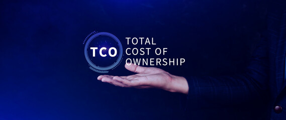 Aufkleber - TCO concept. Total Cost of Ownership, purchase price of an asset plus the costs of operation, business concept background