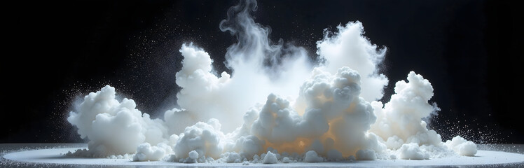 Poster - A cloud of white powder erupts violently against a dark background creating a dramatic and intense visual effect suddenly._00001_