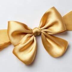 Wall Mural - Close up of a shiny golden satin bow on a plain white background