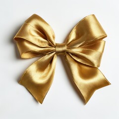 Wall Mural - A shiny gold satin ribbon bow against a plain white background