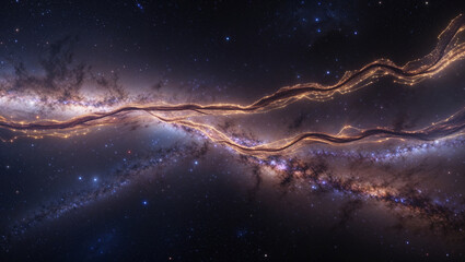 narrow glowing star bridge and nebula filaments stretching across the dark cosmos in outer space