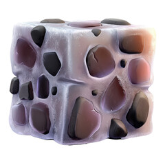 Poster - Artistic abstract sculpture featu porous organic shapes with soft pastel hues and contrasting dark elements creating a modern textured 3D art piece