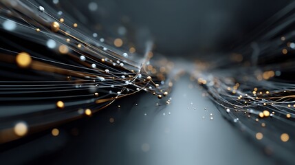Poster - Golden network lines with glowing nodes create a dynamic abstract flow
