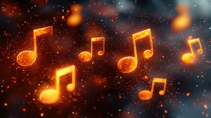 Poster - Fiery Musical Notes: An Abstract Symphony of Sound and Light